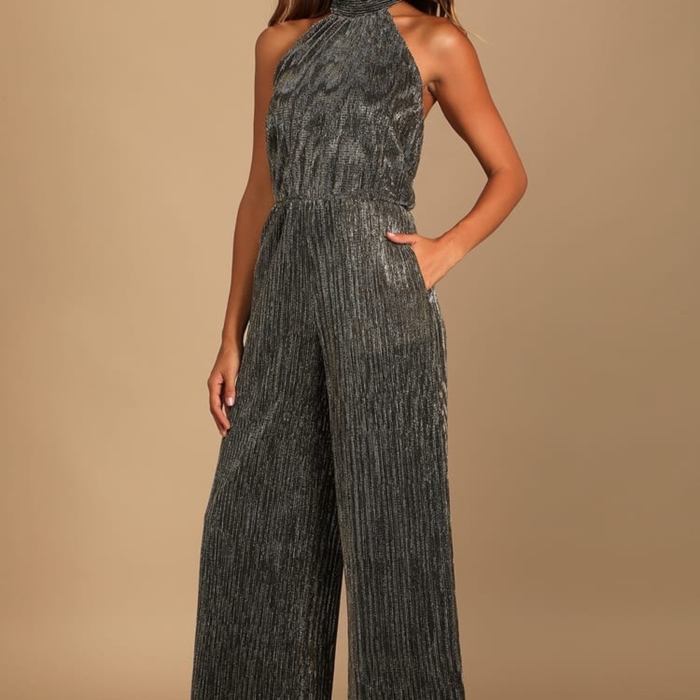 Lulus Metalic Wide-Leg Jumpsuit